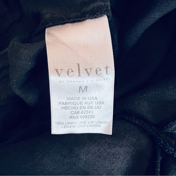 Velvet Graham & Spencer Women’s M Black Linen Jumpsuit Short Sleeve Button Front - Picture 15 of 15